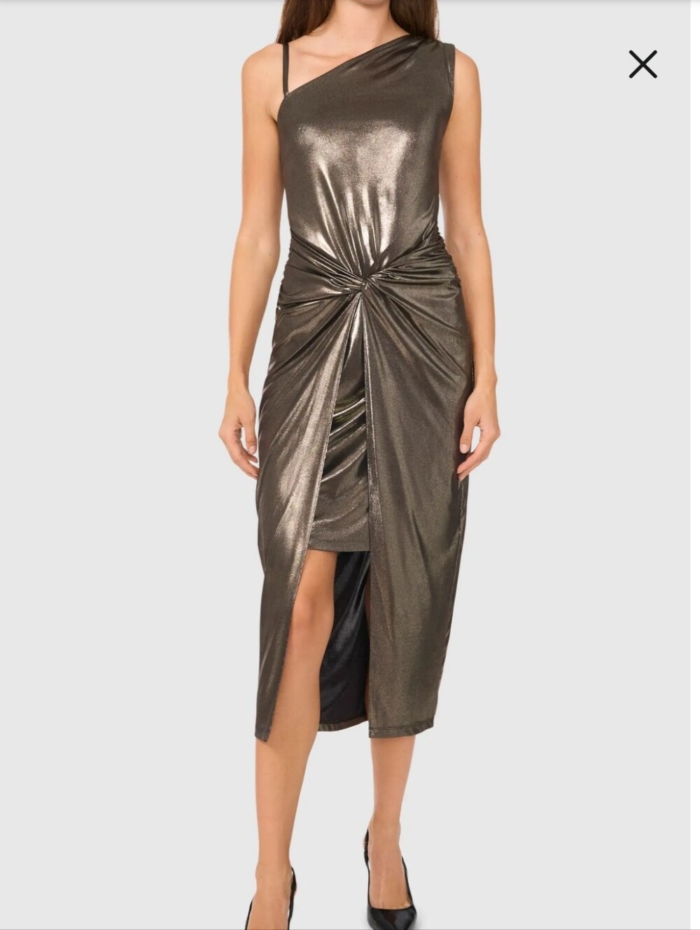 Halogen Twist Front One-Shoulder Black Midi Dress Size Large NWT - Picture 3 of 10